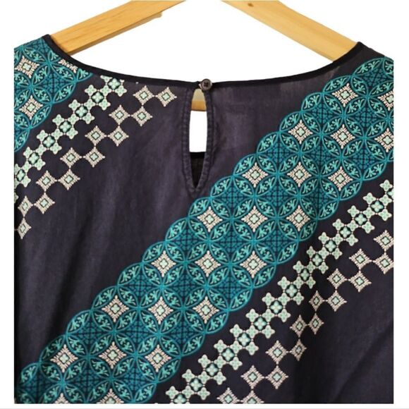 Talbots Diagonal Blue Striped Geometric Tencel Blouse Top Long Sleeve Shirt XL - Picture 5 of 8